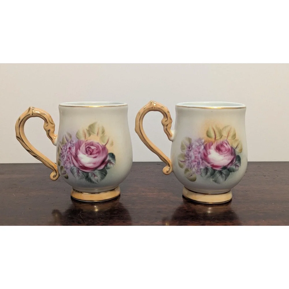 Vintage Rose Porcelain Tea Set Teapot Sugar Bowl Cups Cottagecore Floral Gold